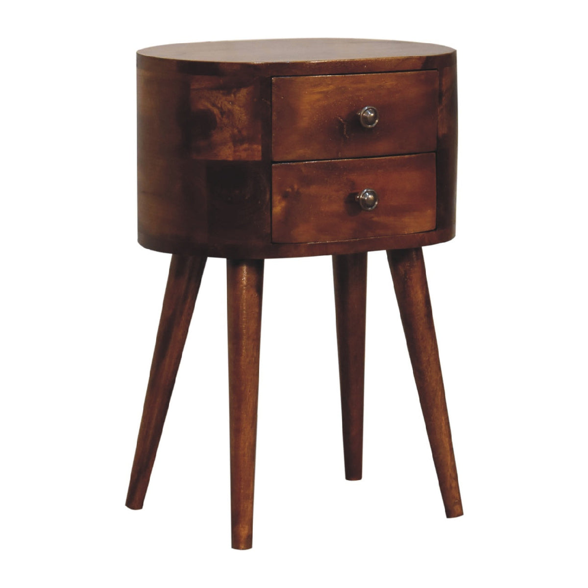 Chestnut Mango Wood 2-Drawer Nightstand — Rounded Edge Bedside Table, Nordic Legs | Isere