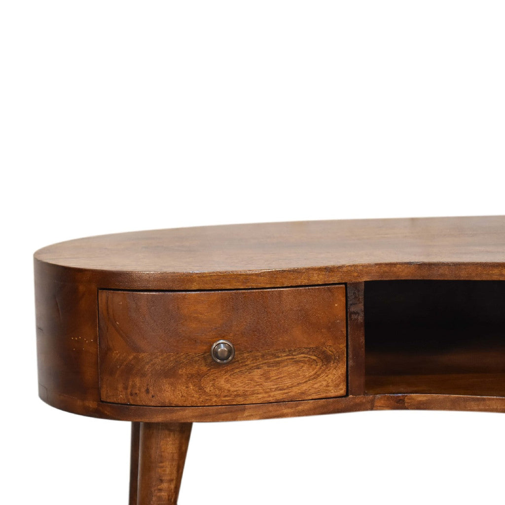 Chestnut Mango Wood 1-Drawer Coffee Table — Wave Shaped Design, Open Shelf, Nordic Legs | Joubert