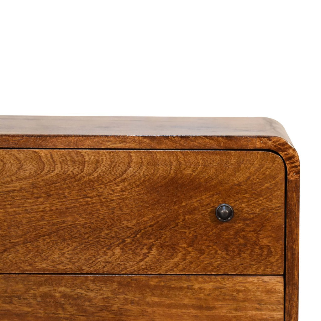 Chestnut Mango Wood Mini Curved Chest of Drawers — Rounded Corners, Nordic Legs | Lourdes