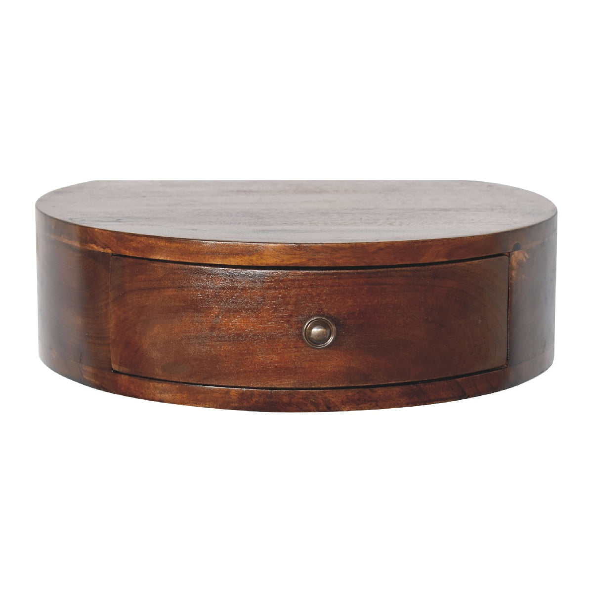 Chestnut Mango Wood 1-Drawer Floating Nightstand — Wall-Mounted Rounded Bedside Table | Mirabeau