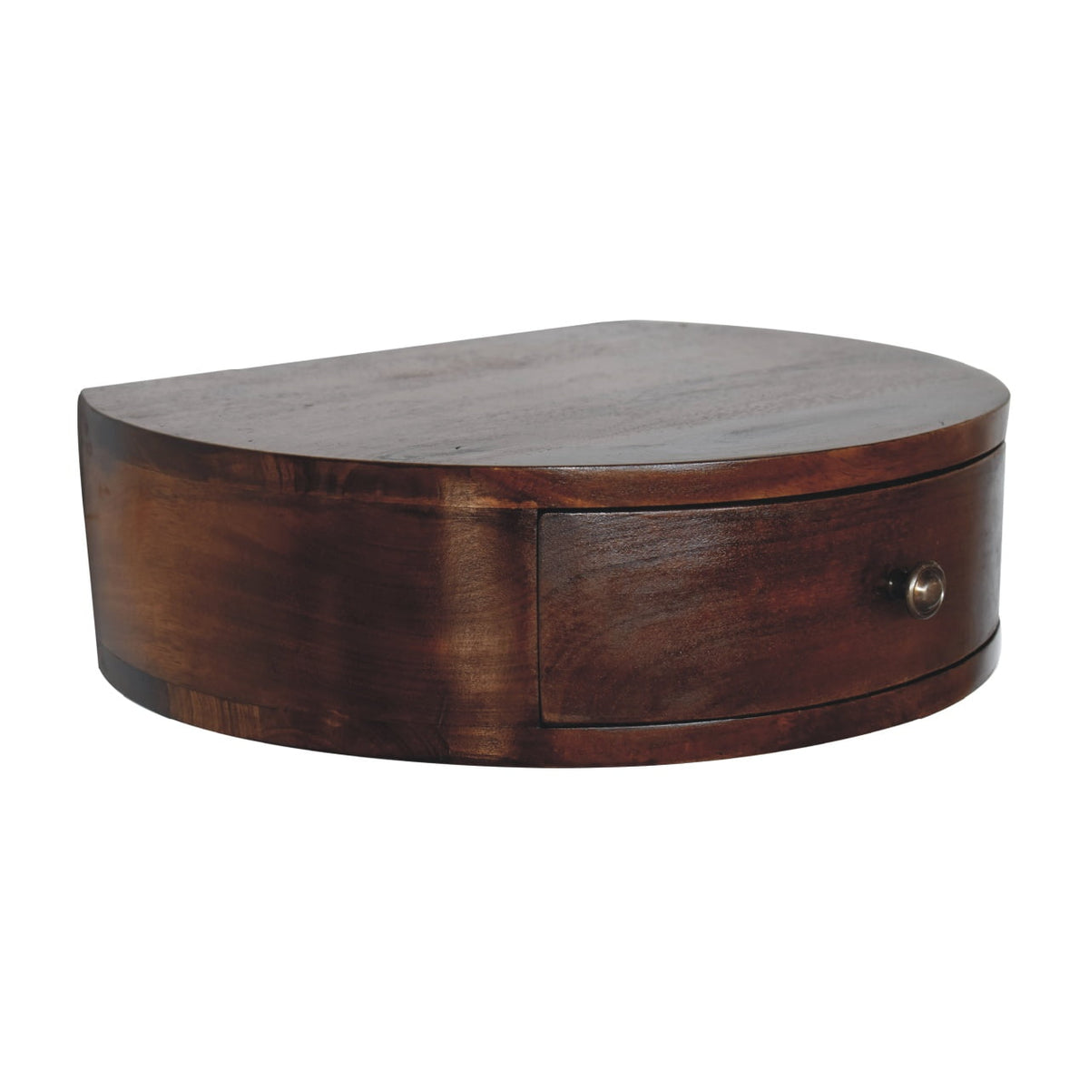 Chestnut Mango Wood 1-Drawer Floating Nightstand — Wall-Mounted Rounded Bedside Table | Mirabeau