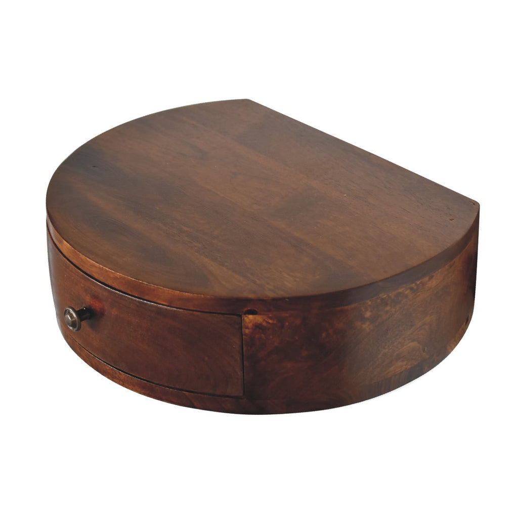 Chestnut Mango Wood 1-Drawer Floating Nightstand — Wall-Mounted Rounded Bedside Table | Mirabeau