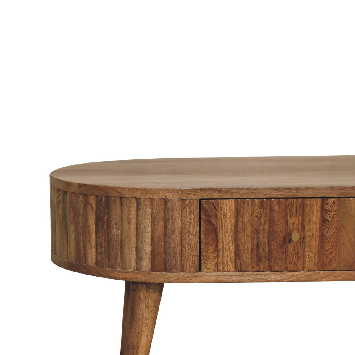 Oak Finish Mango Wood 1-Drawer Coffee Table — Ridged Stripe Design | Quillan