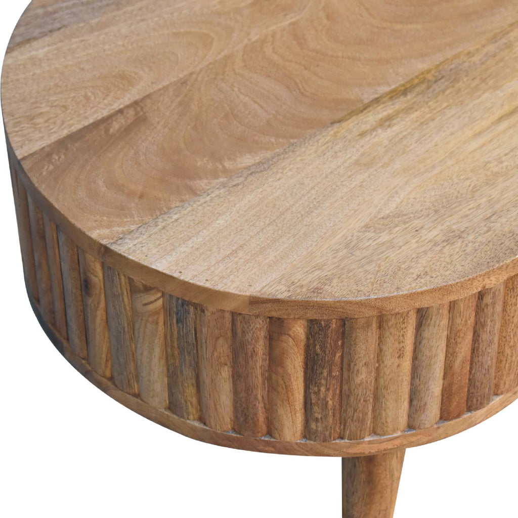 Oak Finish Mango Wood 1-Drawer Coffee Table — Ridged Stripe Design | Quillan