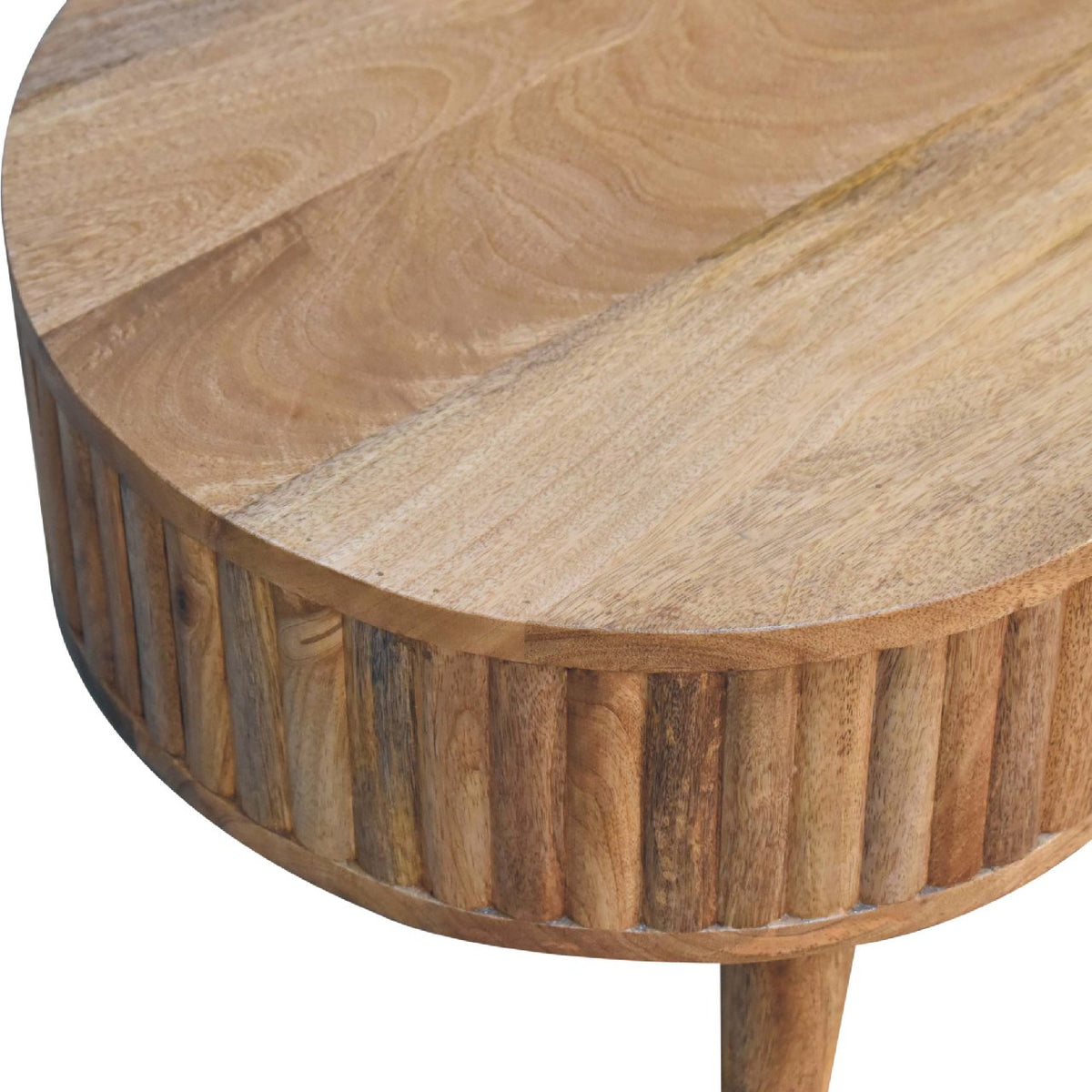 Oak Finish Mango Wood 1-Drawer Coffee Table — Ridged Stripe Design | Quillan