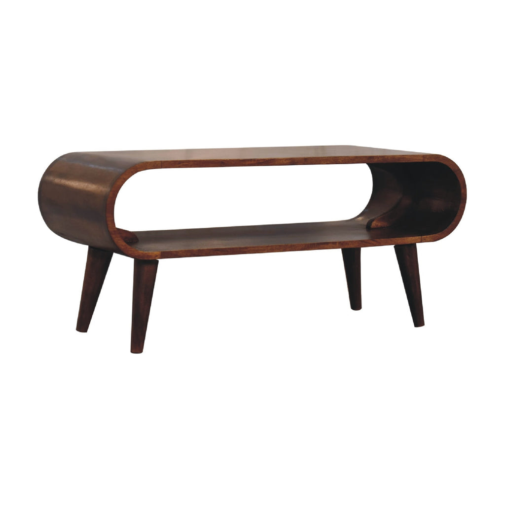 Chestnut Mango Wood Coffee Table — Open Design, Nordic Legs, Rounded Edges | Orleans