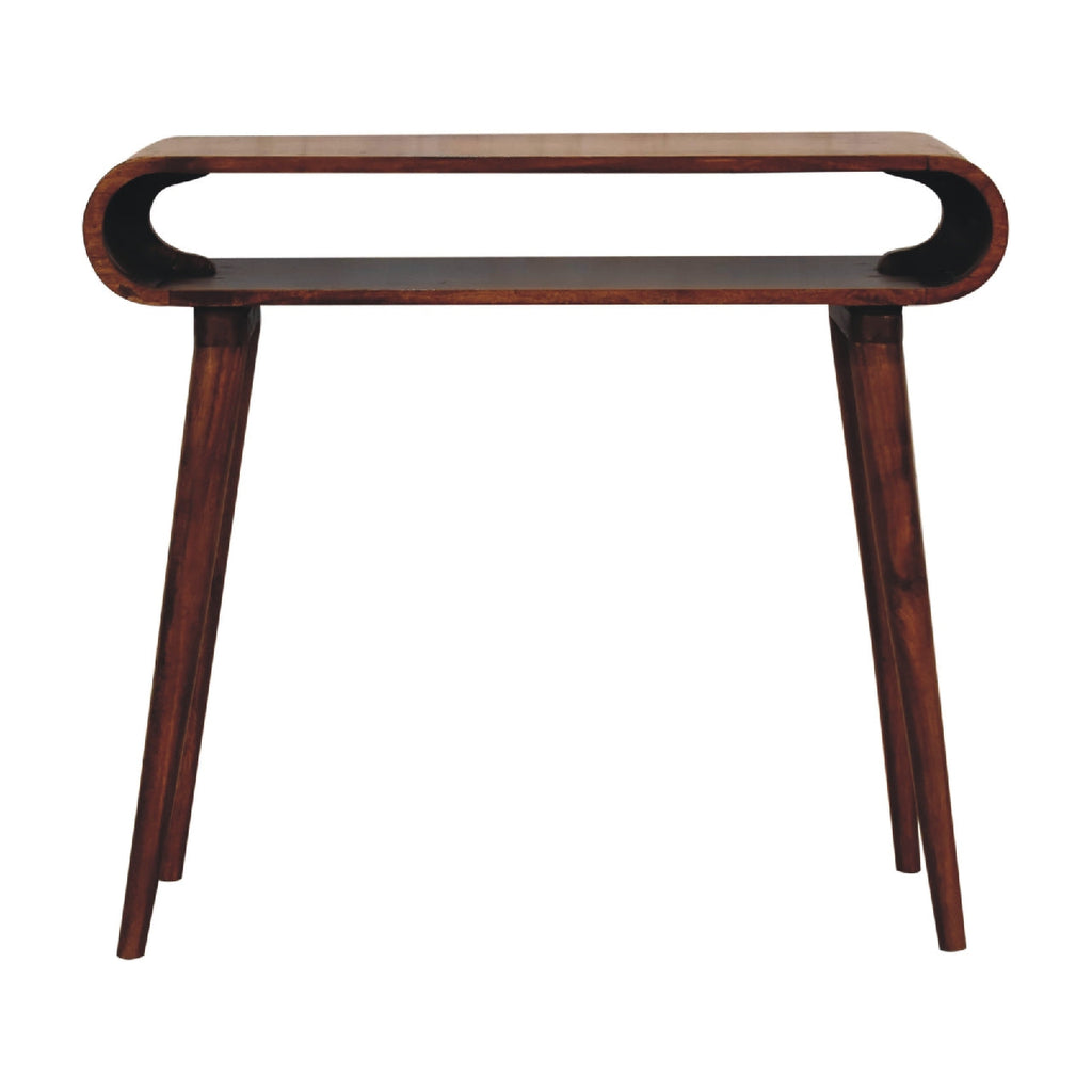 Chestnut Mango Wood Open Console Table — Nordic Legs with Smooth Rounded Edges | Nerac