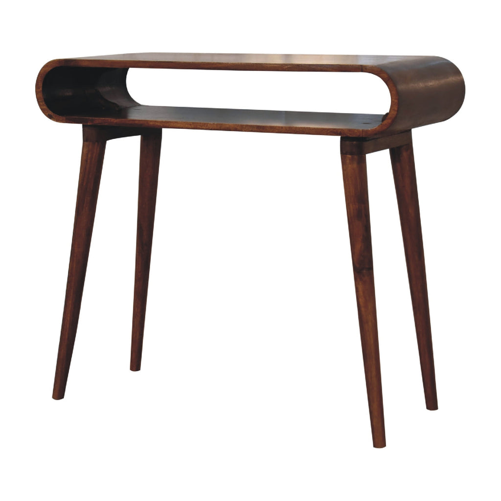 Chestnut Mango Wood Open Console Table — Nordic Legs with Smooth Rounded Edges | Nerac
