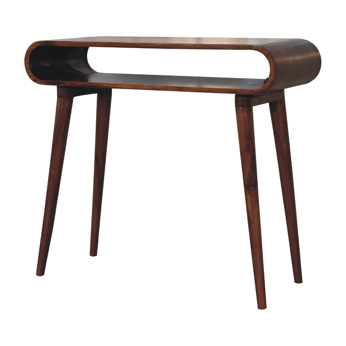 Chestnut Mango Wood Open Console Table — Nordic Legs with Smooth Rounded Edges | Nerac