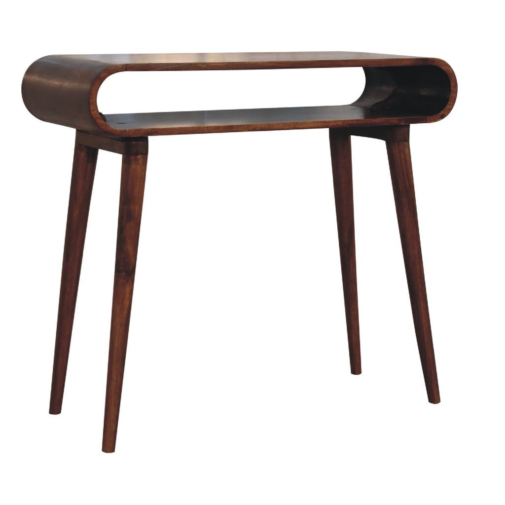 Chestnut Mango Wood Open Console Table — Nordic Legs with Smooth Rounded Edges | Nerac
