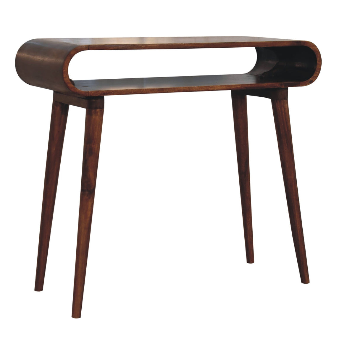 Chestnut Mango Wood Open Console Table — Nordic Legs with Smooth Rounded Edges | Nerac