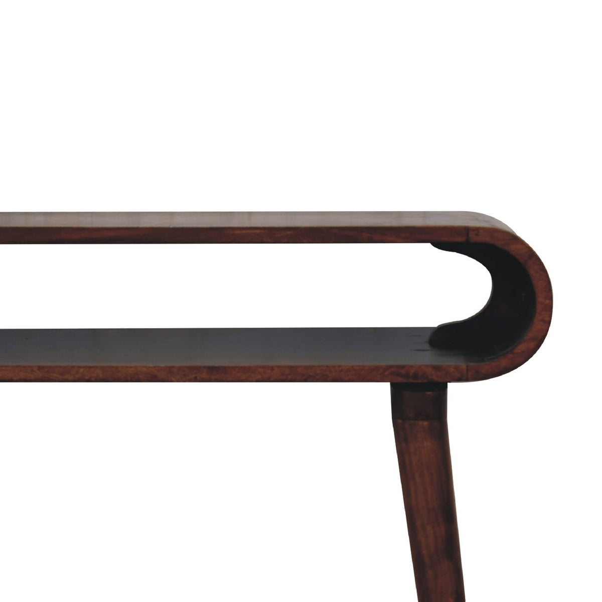 Chestnut Mango Wood Open Console Table — Nordic Legs with Smooth Rounded Edges | Nerac