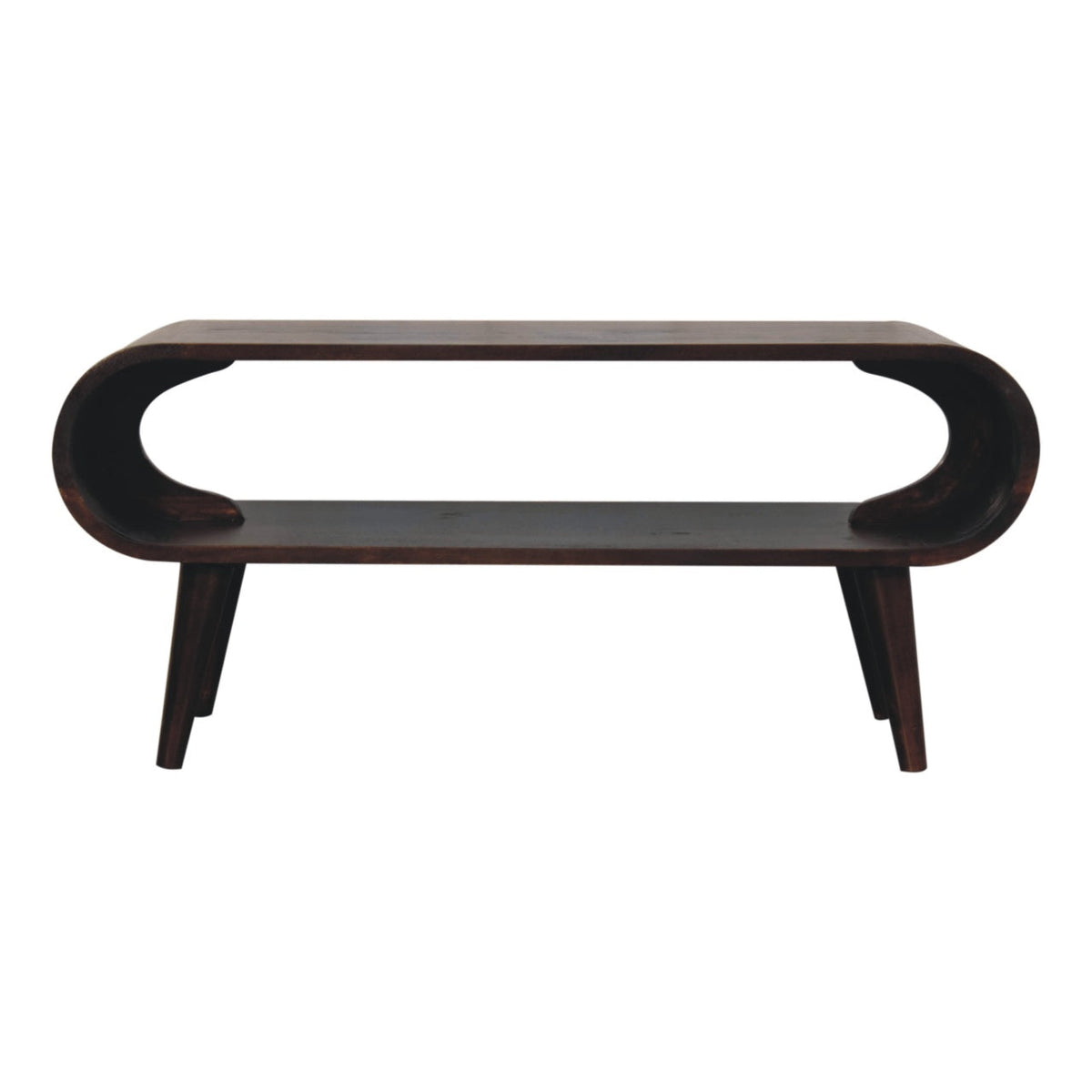 Walnut Mango Wood Coffee Table — Open Design, Nordic Legs, Rounded Edges | Wavre