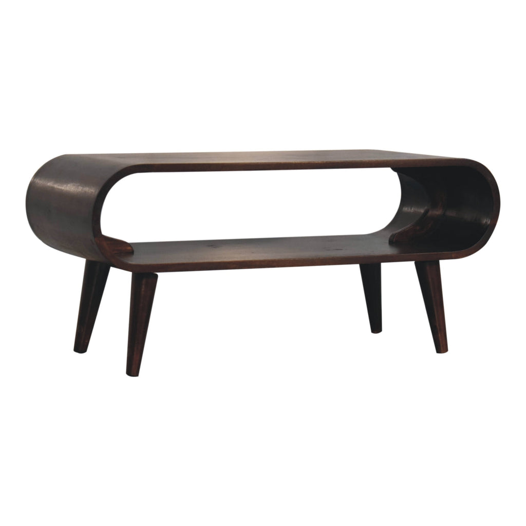 Walnut Mango Wood Coffee Table — Open Design, Nordic Legs, Rounded Edges | Wavre