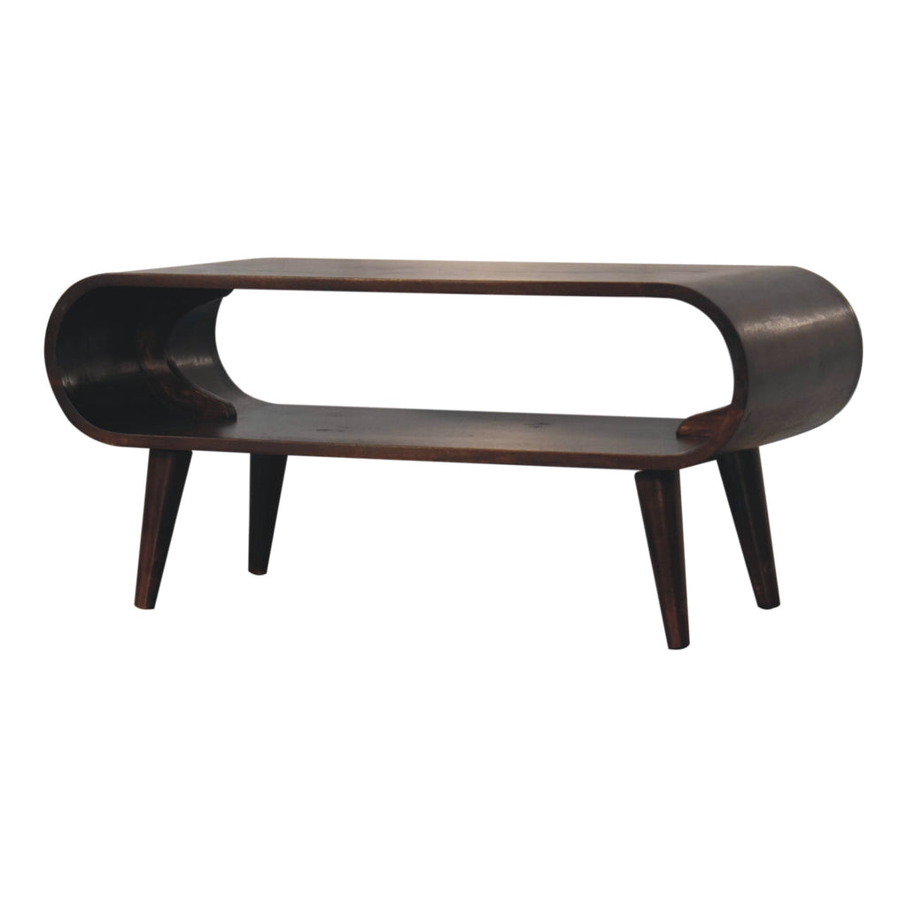 Walnut Mango Wood Coffee Table — Open Design, Nordic Legs, Rounded Edges | Wavre