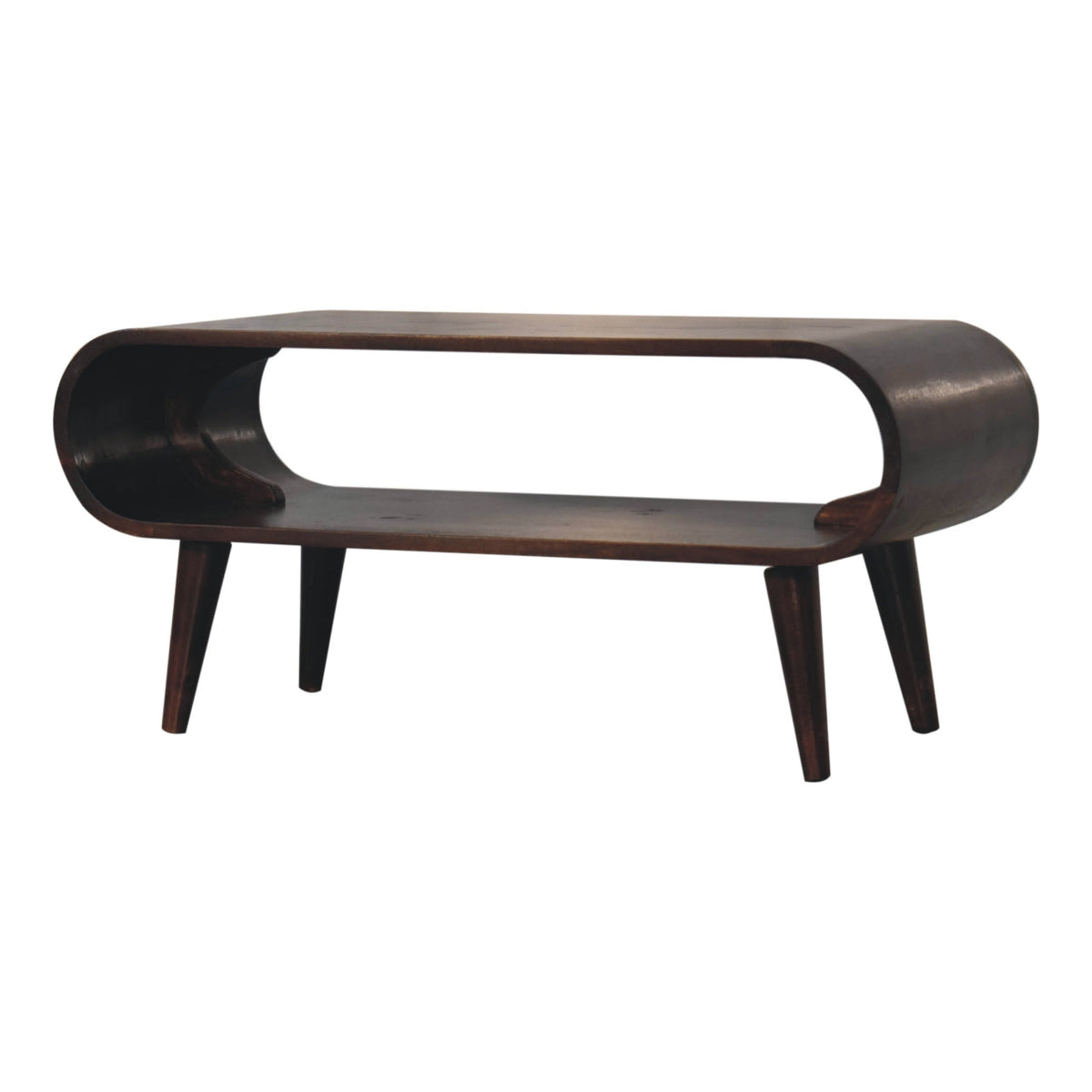 Walnut Mango Wood Coffee Table — Open Design, Nordic Legs, Rounded Edges | Wavre