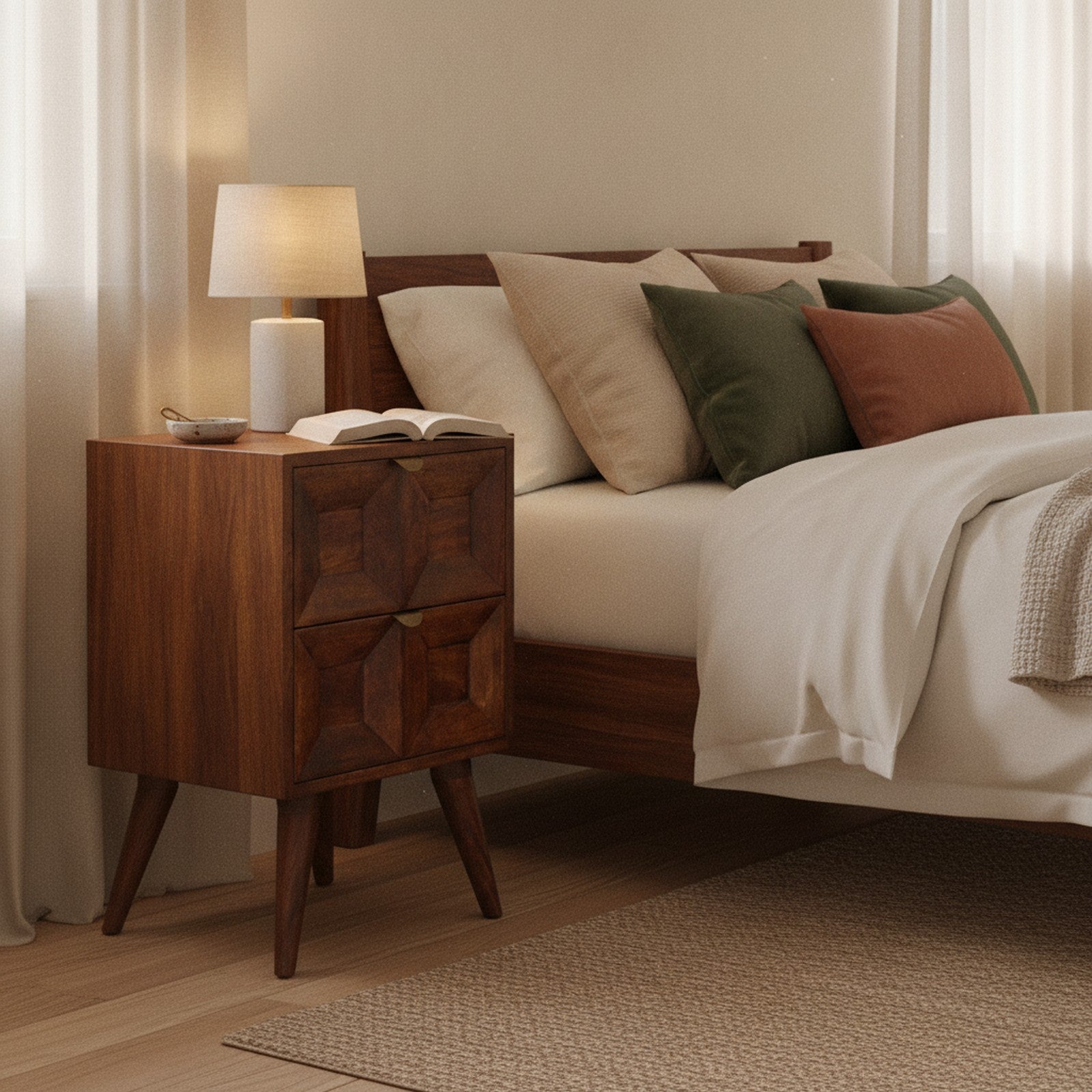 Lectoure Nightstand — styled in a Maison Bruxelle interior