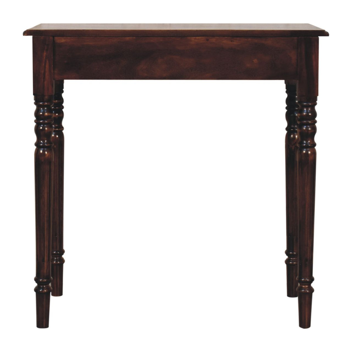California Walnut Mango Wood 1-Drawer Writing Desk — Hand-Carved Fluted Legs, Shell Handle | Mainard