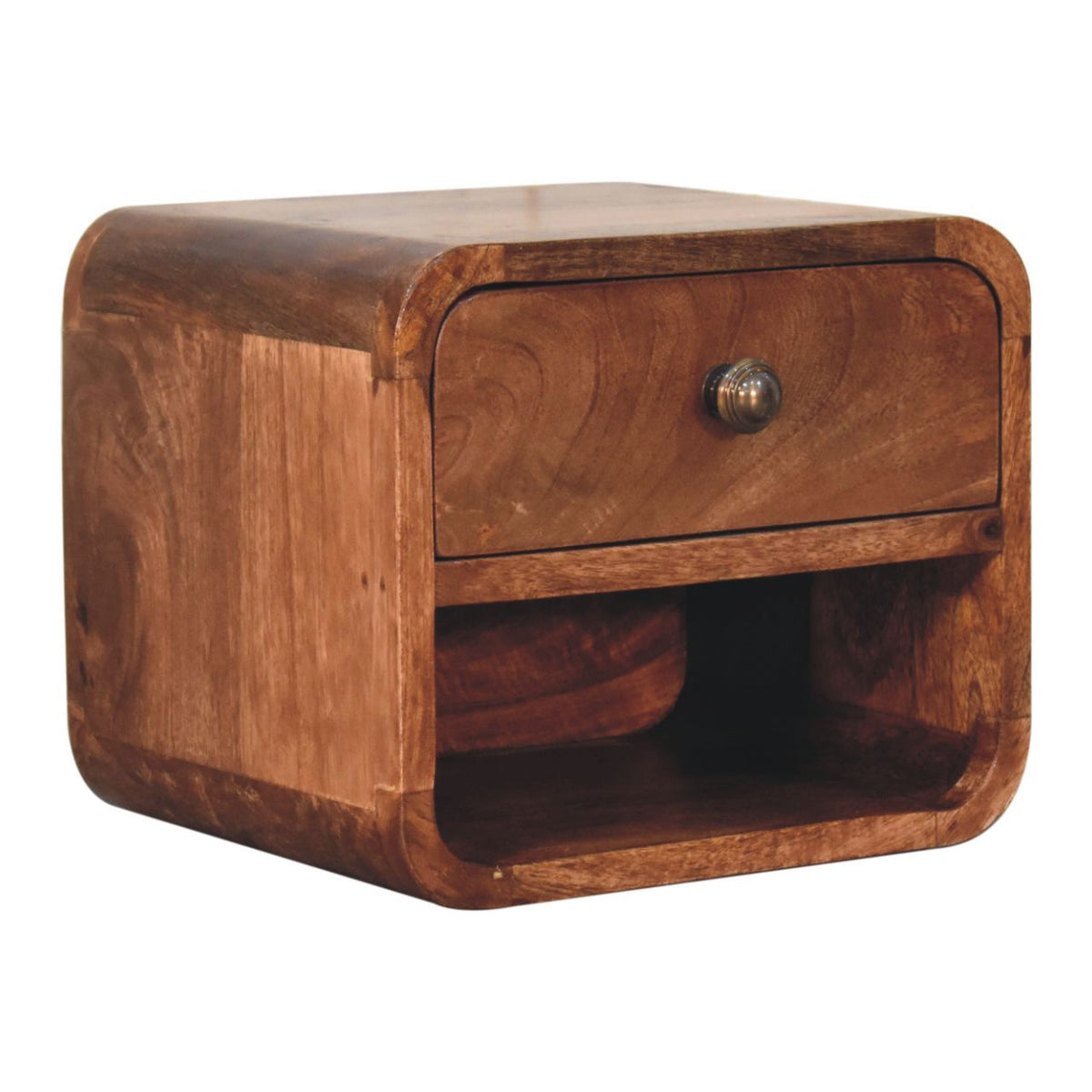 Honey Caramel Mango Wood 1-Drawer Wall Mounted Nightstand — Open Shelf Floating Bedside | Noailles