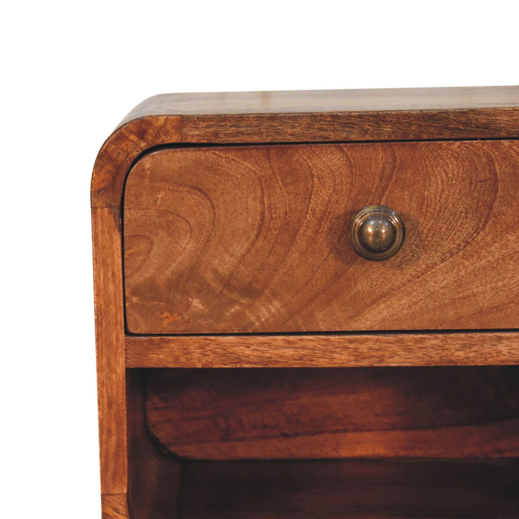 Honey Caramel Mango Wood 1-Drawer Wall Mounted Nightstand — Open Shelf Floating Bedside | Noailles