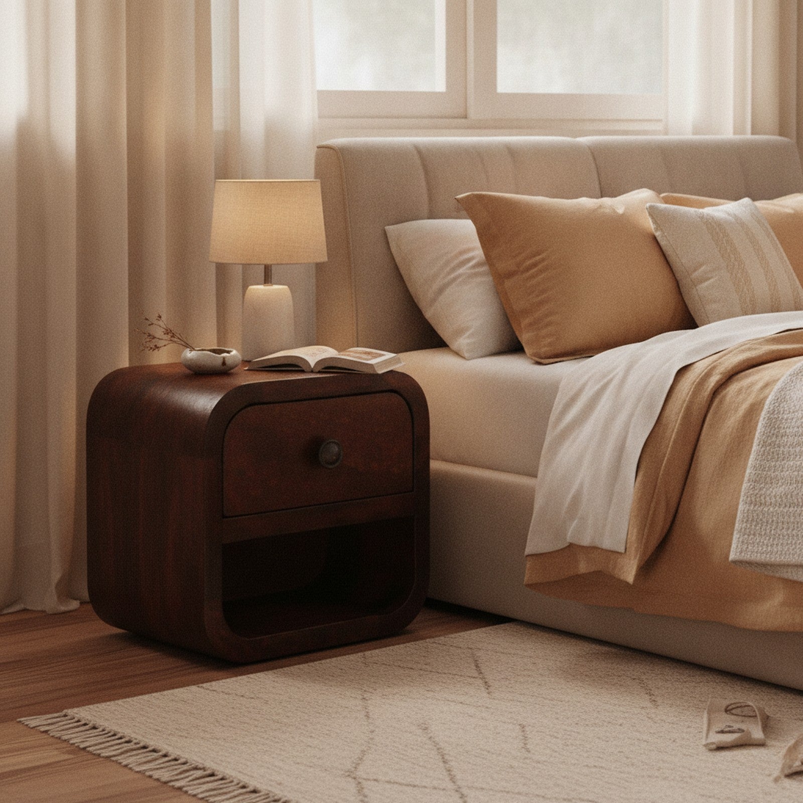 Gordes Nightstand — styled in a Maison Bruxelle interior