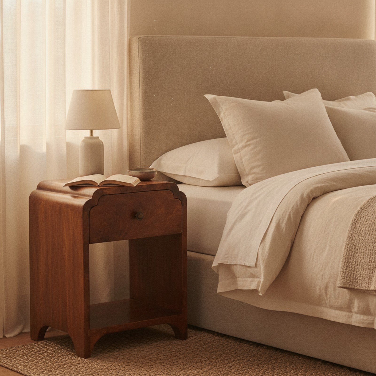 Lorient Nightstand — styled in a Maison Bruxelle interior