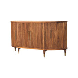 Amber Oak Mango Wood 4-Door Sideboard — Curved Fluted Doors, Brass-Tipped Legs