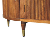 Amber Oak Mango Wood 4-Door Sideboard — Curved Fluted Doors, Brass-Tipped Legs