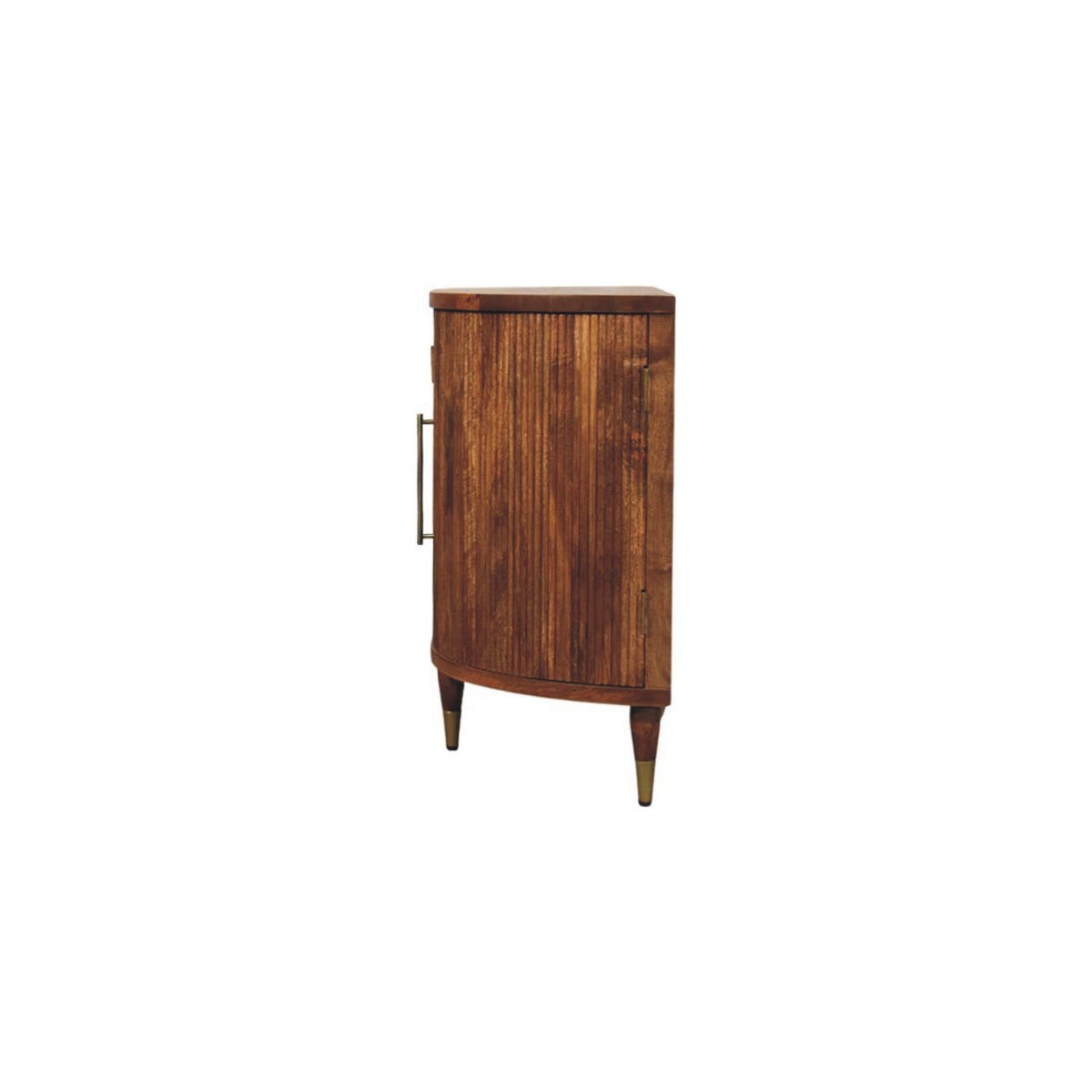 Amber Oak Mango Wood 4-Door Sideboard — Curved Fluted Doors, Brass-Tipped Legs