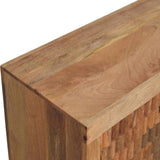 Golden Teak Mango Wood Cabinet — Carved Block Front, Tapered Legs