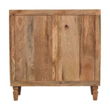 Golden Teak Mango Wood Cabinet — Carved Block Front, Tapered Legs