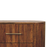 Amber Oak Mango Wood 6-Drawer Chest — Ribbed Fronts, Brass Handles, Rounded Feet