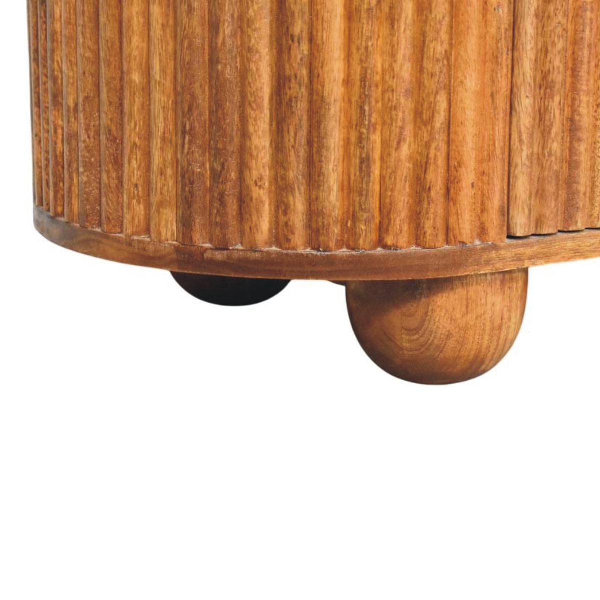 Amber Oak Mango Wood 6-Drawer Chest — Ribbed Fronts, Brass Handles, Rounded Feet