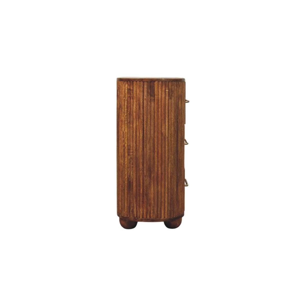 Amber Oak Mango Wood 6-Drawer Chest — Ribbed Fronts, Brass Handles, Rounded Feet