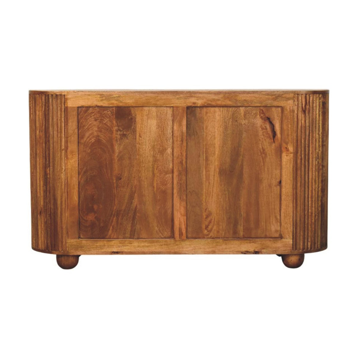 Amber Oak Mango Wood 6-Drawer Chest — Ribbed Fronts, Brass Handles, Rounded Feet
