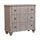 Washed Grey Mango Wood 3-Drawer Chest — Curved Front, Turned Bun Feet
