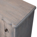 Washed Grey Mango Wood 3-Drawer Chest — Curved Front, Turned Bun Feet