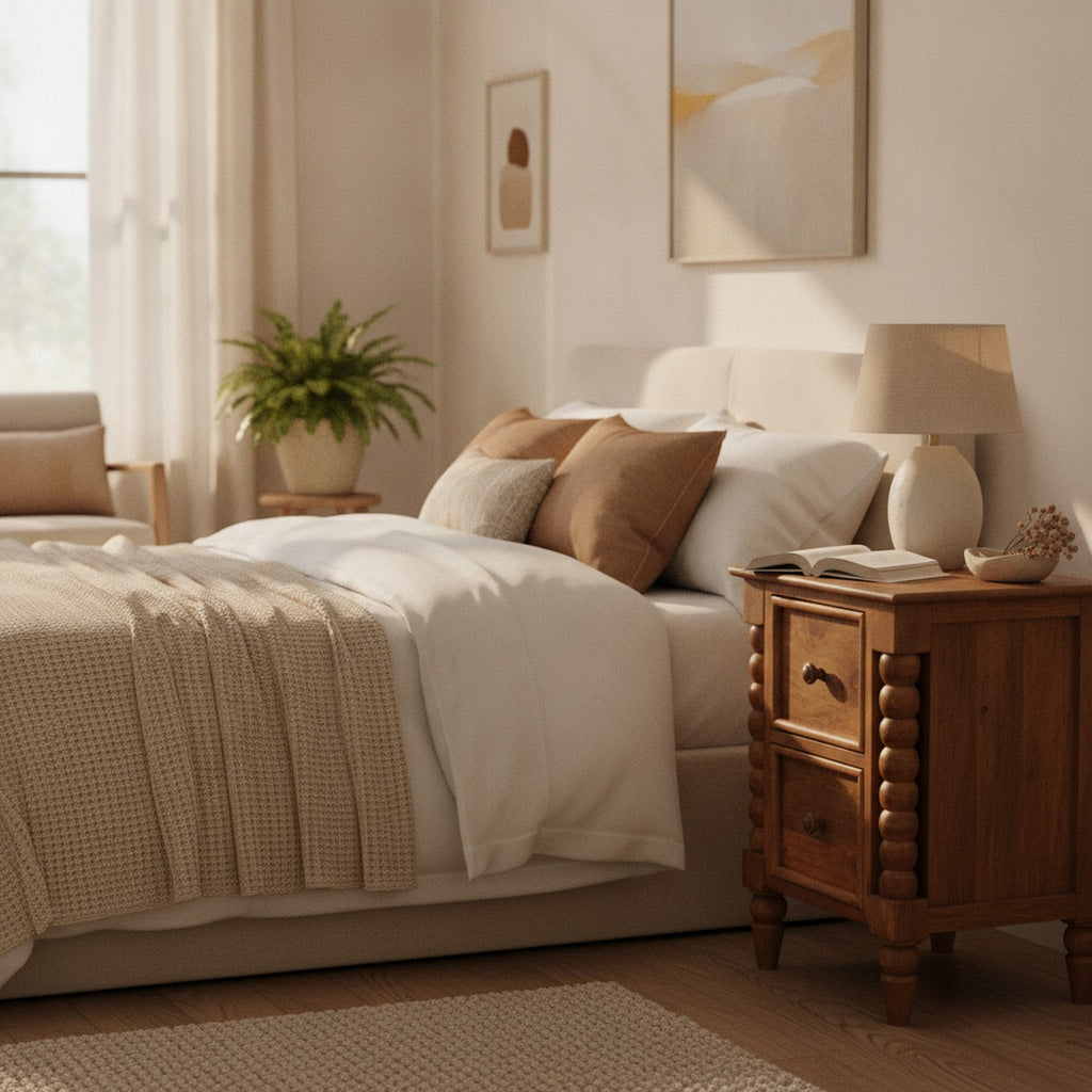 Lunel Nightstand — styled in a Maison Bruxelle interior