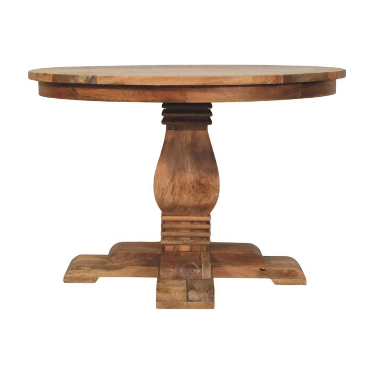 Round Pedestal Dining Table 110cm — Carved Baluster Base, Solid Wood