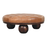 Tan Leather Round Coffee Table 88cm