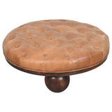 Tan Leather Round Coffee Table 88cm