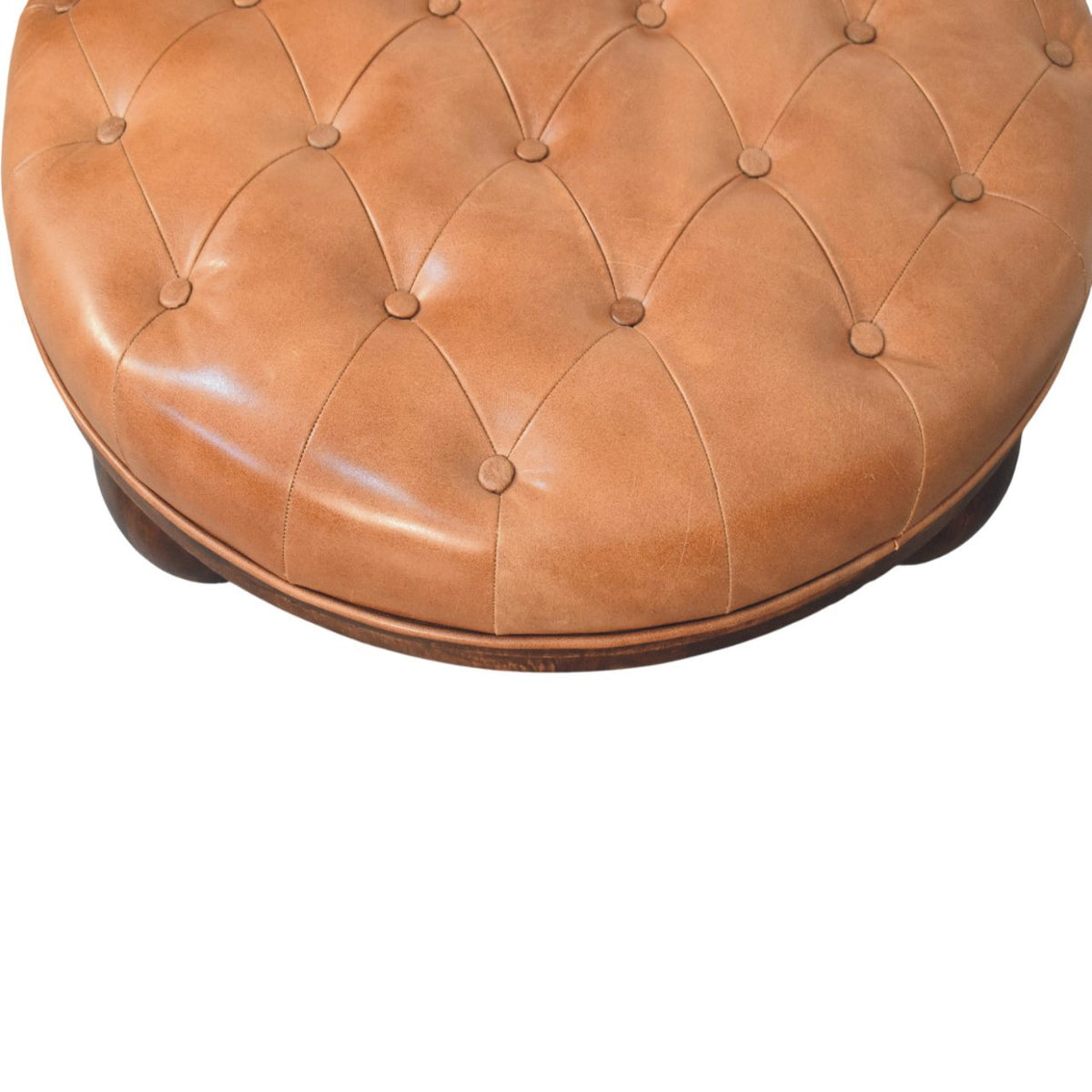 Tan Leather Round Coffee Table 88cm