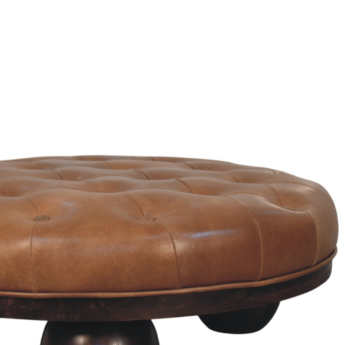 Tan Leather Round Coffee Table 88cm