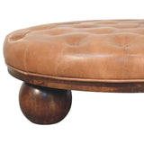 Tan Leather Round Coffee Table 88cm