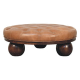 Tan Leather Round Coffee Table 88cm