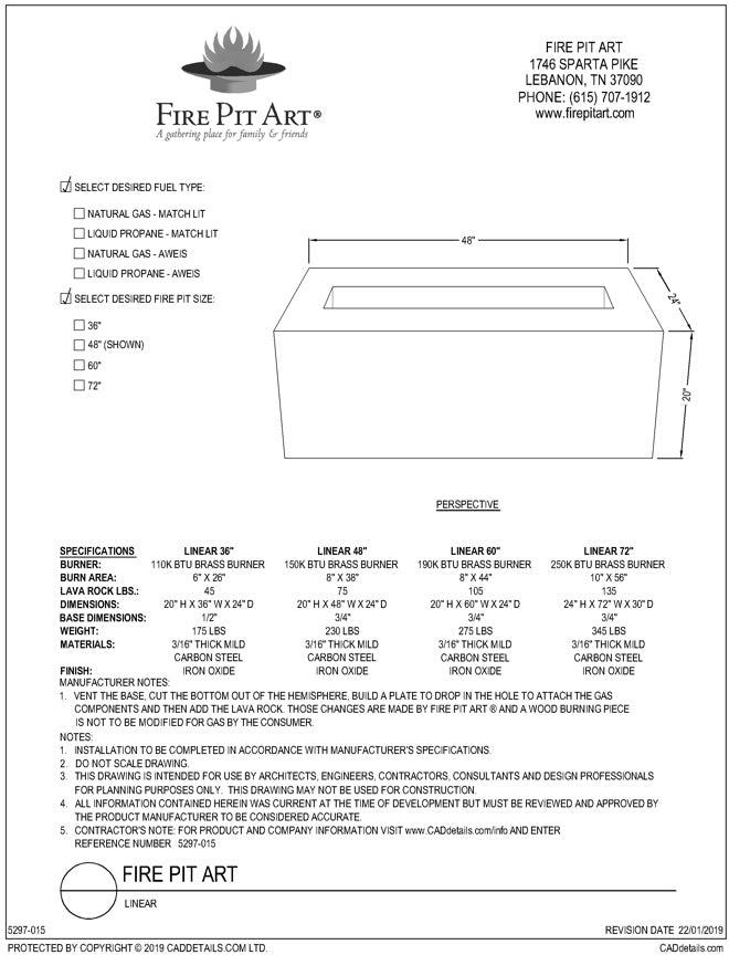 Linear dimensions drawing