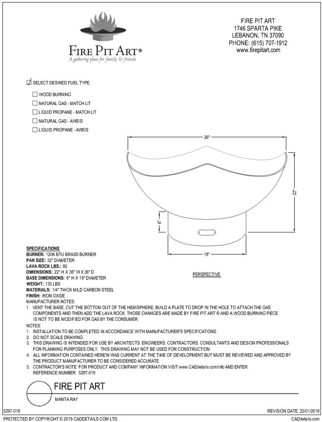 Manta Ray dimensions drawing