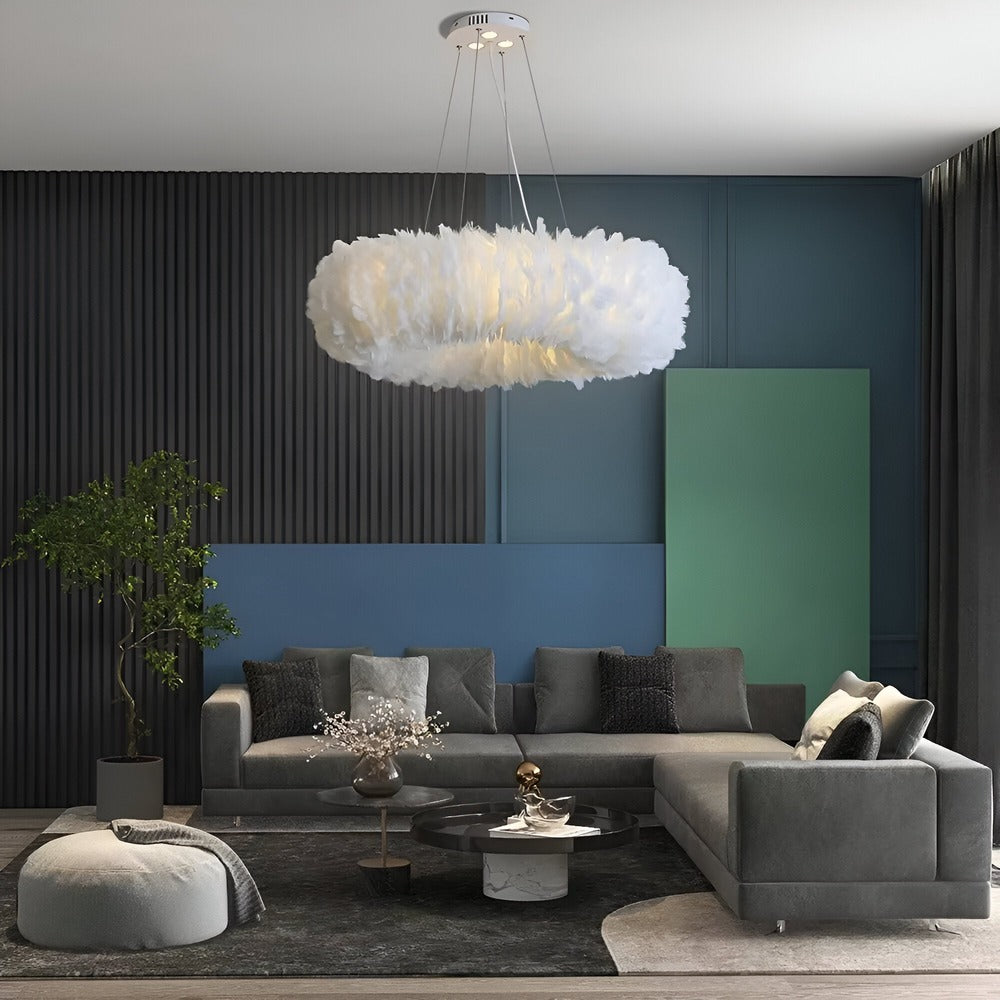 CircPlume Ceiling Lamp - Luxury Round Ceiling Lamp with White Feathers