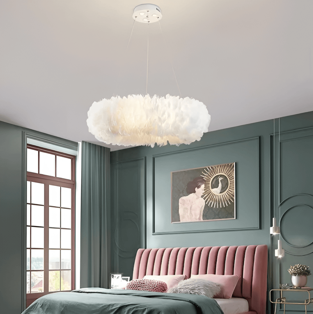 CircPlume Ceiling Lamp - Luxury Round Ceiling Lamp with White Feathers