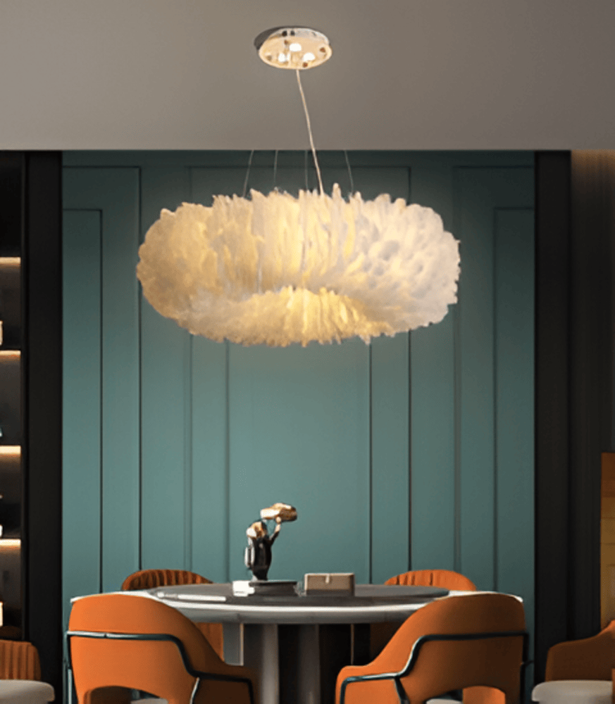 CircPlume Ceiling Lamp - Luxury Round Ceiling Lamp with White Feathers